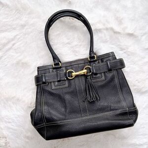 Vintage Coach Bag Y2K Black Leather Gold Hardware Top Handle Handbag Purse